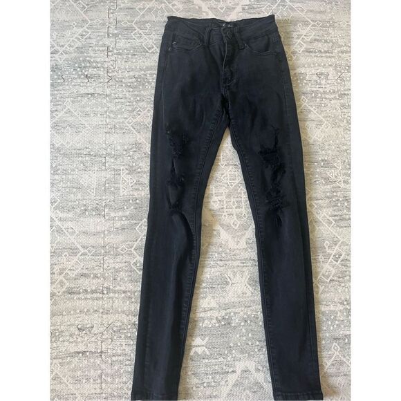KanCan Womens Jeans KC6040BK Black Skinny Distressed High Rise Size 0/23 - Picture 4 of 7